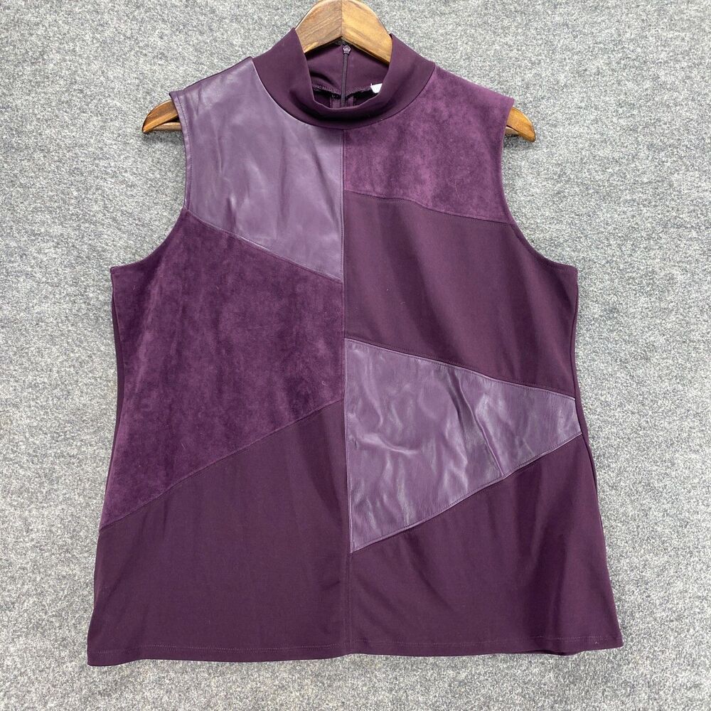 Calvin Klein Blouse Women M Medium Purple Geometric Zipper High Neck Sleeveless